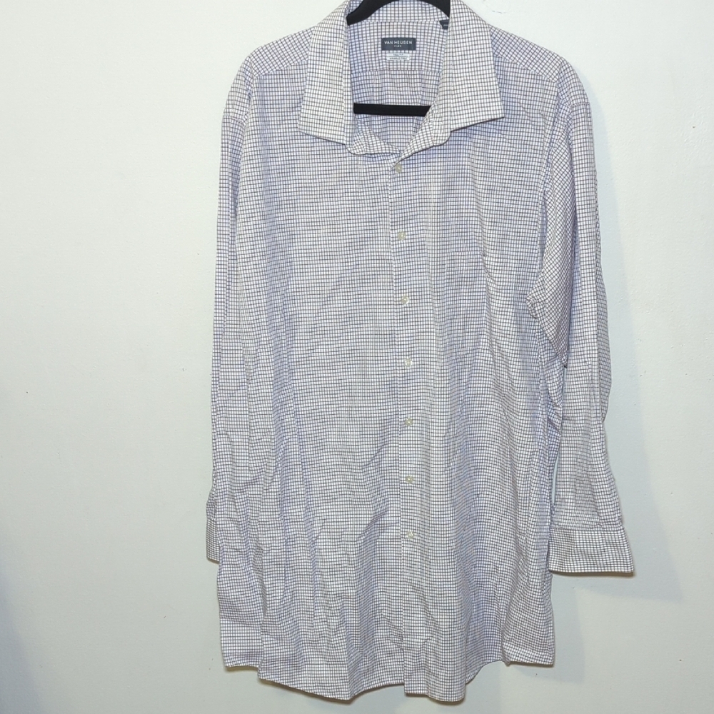 Van Heusen Flex Wrinkle-Free White + Red Checkered Textured Shirt Men's Size XLT